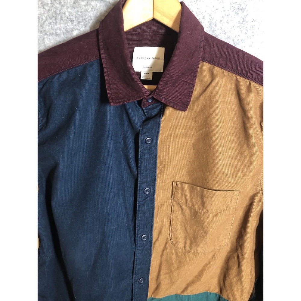 American Eagle Shirt Mens Medium Colorblock Corduroy Casual Classic